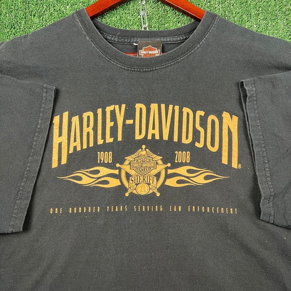 VTG Harley-Davidson T Shirt Mens 2XL Faded Black Sheriff Law Enforcement Y2K
